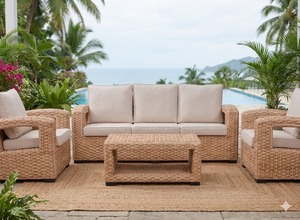 Modern Luxury Outdoor Rattan <b>Sofa</b> Set Handwoven Wicker Garden Furniture Sectional Patio <b>Sofa</b> With <b>Waterproof</b> Cushions For Hotel - Product Image 5