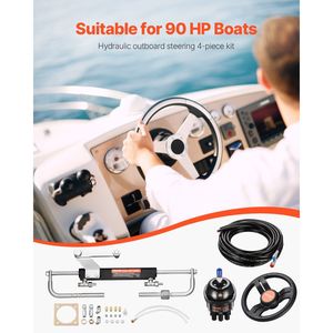 Kit di Sterzo Idraulico Fuoribordo da 90 CV con Volante da 13,5 Pollici, Sistema Idraulico per Timone di Imbarcazioni Marine - Product Image 2