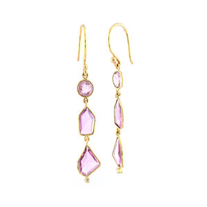Boucles d'oreilles en diamant véritable et saphir rose, or jaune massif 18 carats, bijoux de fiançailles tendance pour femmes, Saint-Valentin - Product Image 2