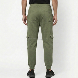 Pantalones Deportivos Casuales Color Verde Oliva para Hombre, Cintura Elástica con Cordón, Bolsillos Laterales, Joggers de Algodón de Peso Medio, Estilo Otoñal - Product Image 2