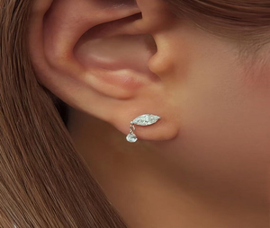 Boucles d'oreilles pendantes en forme de poire, design clou de diamant marquise, or 14 carats, bijoux minimalistes pour femme, usage quotidien, style cadeau raffiné - Product Image 3
