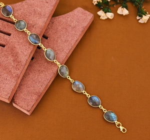 925 Silver 14K Gold Plated Chain Natural Labradorite <b>Gemstone</b> 10x11mm Uneven Bezel Setting Handmade <b>Bracelet</b> For Women's Jewelry - Product Image 3