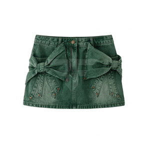 Venta al por mayor de faldas vaqueras cortas de mezclilla lavada con lazo 3D de alta calidad para mujer, minifaldas de moda - Product Image 1