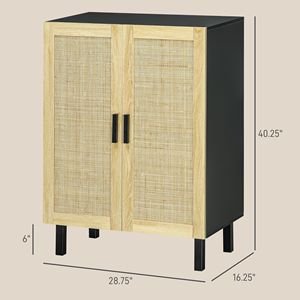 Mobile da Cucina Boho Nero e Rovere Naturale con 2 Ante in Rattan, Ripiani Regolabili per Sala da Pranzo, per Uso in Villa - Product Image 3