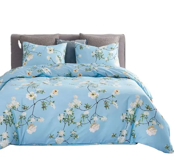 MnTYaE Floral Comforter Set Colorful Flowers Vintage Shabby Chic Pattern Printed on Light Blue Soft Microfiber Bedding 3pcs