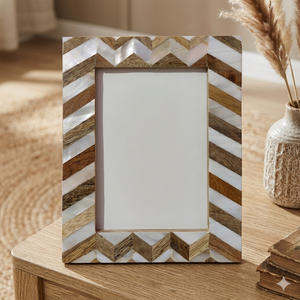 Moonlit Mother of Pearl <b>Frame</b> Wood And Mother Of Pearl Zig Zag Photo <b>Frame</b> For Modern Home Decor - Product Image 1