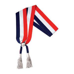 Cinta de seda tricolor de lujo para desfiles escolares y ceremonias con dos borlas de alambre de oro y plata WOK Industries - Product Image 1