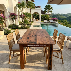 Mesa de Comedor Cuadrada de Madera Maciza Hecha a Mano, Diseño Sostenible Multifuncional de Madera de Barco Reciclada Natural - Product Image 5