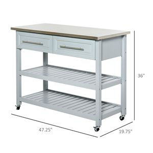 Carrello da Cucina in Acciaio Inossidabile con 2 Cassetti, Grigio, Carrello Multiuso con Ruote - Product Image 3