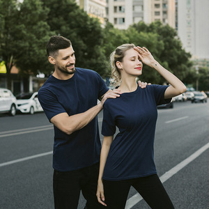 Unisex <b>Navy</b> Blue Crew Neck T-Shirt Short Sleeve Regular Fit Casual Solid Color 100% Cotton Breathable Eco-Friendly Anti-UV Quick - Product Image 6