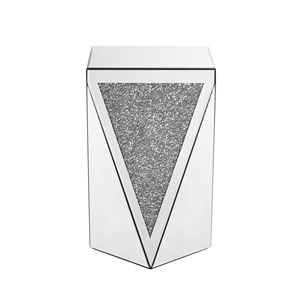 Inverted Triangular <b>Silver</b> Glass <b>Console</b> <b>Table</b> with Square Crystal Diamond Inlay for Corridors and L-Shaped Areas - Product Image 6