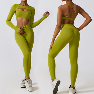 Vêtements de fitness pour femmes, hauts de yoga sans couture, couleurs unies, manches longues, crop tops de sport, ensembles de yoga respirants et à séchage rapide - Product Image 2