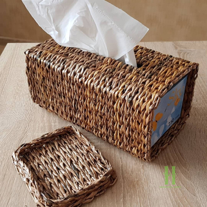 กล่องเก็บของทำมือรักษ์โลกขายดีอันดับต้นๆ พร้อมฝาปิด กล่องใส่กระดาษทิชชูแบบสาน ตะกร้าธรรมชาติสำหรับตกแต่งบ้านและจัดเก็บ - Product Image 2