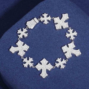 Best Selling Fashion Silver Iced Out Moissanite Hip Hop Cross Cuban Link Silver <b>Bracelet</b> Gift for Womens Available at Best Price - Product Image 3