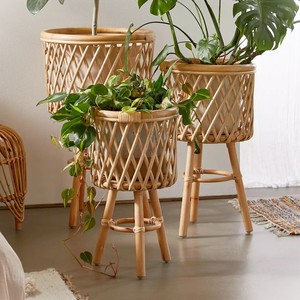 Vintage Rattan Natural Display Holder Planter Stands for Plants Living Rooms Indoor Decor Pot <b>Shelf</b> for Flower and Plant - Product Image 5