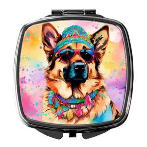 Women and Girls' Compact Travel Makeup <b>Mirror</b> German Shepherd Hippie Dawg Decorative Folding Handheld <b>Pocket</b> Gift for Women - Product Image 1