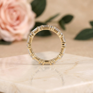 925 Sterling <b>Silver</b> <b>Emerald</b> Round Moissanite Eternity Band <b>Ring</b> 18K Gold Plated Wedding Anniversary Stackable <b>Ring</b> Women - Product Image 4