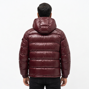 Men's Solid Color Windproof Breathable <b>Fleece</b> Puffer Jacket Hooded <b>Zipper</b> Closure Regular Length Polyester Wadding Winter Casual - Product Image 3