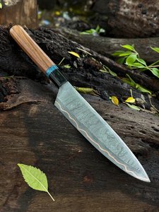 Couteau de chef unique en acier Damas Cooper fait main avec manche en bois et étui en cuir – Couteaux utilitaires et de chasse en gros - Product Image 5