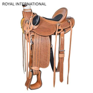 Silla de Montar Western Premium Color Bronce Claro, Cuero Genuino, Tejida a Mano, para Montar a Caballo, Carreras de Barriles, Equitación, Estilo Vaquero, ROYAL - Product Image 1