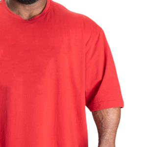 Men's <b>Red</b> Short Sleeve O-Neck <b>Oversized</b> Solid Color Casual T-<b>Shirt</b> Knitted Jersey Cotton Top - Product Image 3
