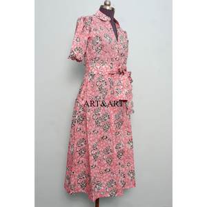 Robe Kangourou en Coton Imprimé à la Main Style Doux et Uni pour Femme – Modèle Moderne à Manches Courtes, Longueur Midi, Idéale pour les Fêtes Estivales - Product Image 5