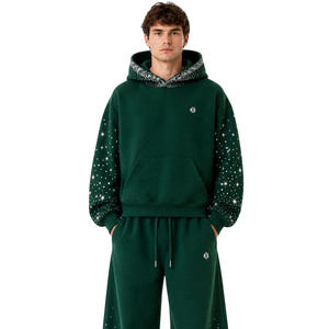 Chándal de algodón polar brillante de gran tamaño para hombre, estilo urbano, con pedrería, sudaderas con capucha personalizadas, ajuste holgado, venta al por mayor. - Product Image 3
