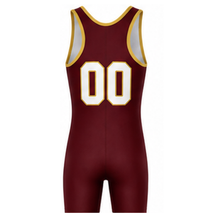 Singlet de Lucha Sublimado en Color Borgoña y Dorado para Hombre, Uniforme Deportivo de Poliéster sin Mangas para Entrenamiento y Competencia de Lucha - Product Image 3