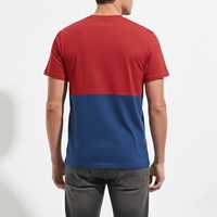 Kaos Pria Custom 2026 Dua Warna Kontras Blok Warna Lengan Pendek 100% Katun Worsted Longgar Ramah Lingkungan Bernapas Berkualitas Tinggi