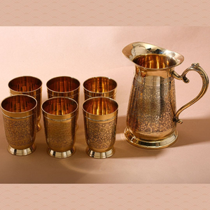 Ensemble carafe et verres en laiton de luxe Heritage pour 2 personnes, réutilisable, lavable, antidérapant, portable, multifonction, cadeau pour hôtel, restaurant, mariage - Product Image 4