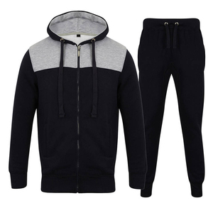 Men's Color Blocking Hooded <b>Tracksuit</b> Set Full Zipper Sweatshirt With Side Pockets And Matching Pants Casual Wear Autumn Style - Product Image 1