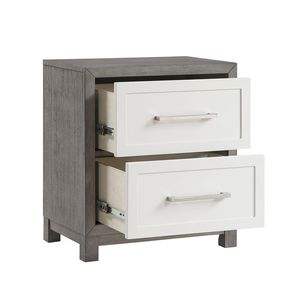 Comodino con Due Cassetti in Finitura Avorio e Grigio, Arredamento per Camera da Letto - Product Image 4