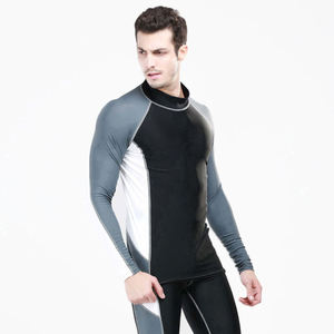 Maillot de bain à manches longues pour homme, à blocs de couleur, à séchage rapide, en spandex et polyester, haut de sport pour adulte à manches longues - Product Image 6