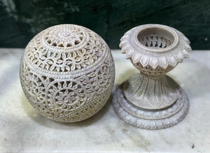 Lampe de chevet artisanale en marbre et pierre savonneuse, sculptée, décoration d'intérieur unique, cadeau bohème, éclairage d'ambiance - Product Image 4