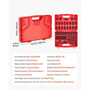Set di chiavi a bussola a impatto da 67 pezzi con attacco da 3/8 pollici, a 6 punte, basse e profonde, SAE (da 5/16 pollici a 3/4 pollici) e metriche (da 8 mm a 37 mm), con valigetta portautensili - Product Image 3