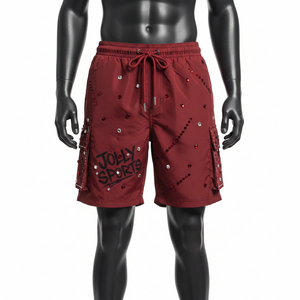 กางเกงว่ายน้ำชาย ผ้าโพลีเอสเตอร์พรีเมียม 140 GSM แห้งเร็ว สีแดงเลือดหมู พร้อมโลโก้คริสตัลแบบรีดร้อน - Product Image 6