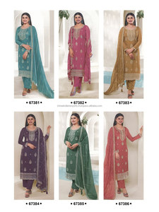 Ensemble Salwar Kameez trois pièces en viscose georgette de soie brodée multicolore avec dupatta assorti pour la mariée - Product Image 5
