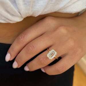 Customized 14K Yellow Gold 9CT Emerald Cut Lab-Grown Diamond <b>Ring</b> IGI Certified F VVS2 Luxury <b>Statement</b> <b>Ring</b> for Women - Product Image 1
