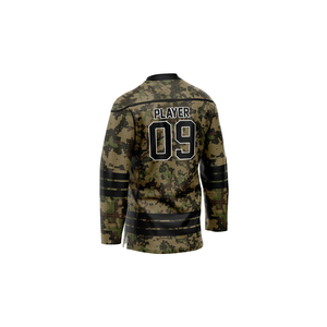 Maillots de hockey sur glace personnalisés en sublimation avec tissu en maille polyester respirant, logo d'équipe brodé en twill et col en V - Product Image 4