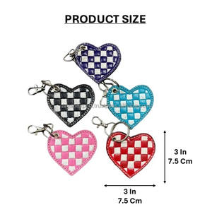 Trending Handcrafted Checkered Leather Heart Shape Keychain New Wholesale Genuine Leather Fashion Bag Charm <b>Key</b> <b>Ring</b> <b>For</b> <b>Women</b> - Product Image 2