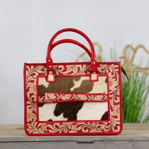 Bolso de Hombro de Cuero Genuino con Diseño Bohemio Vintage de Lujo en Rojo, con Pelo de Vaca, Estilo Tote, Bandolera y Borlas para Mujer - Product Image 1