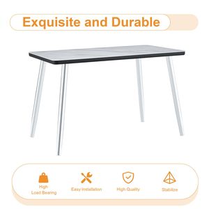 Set da Pranzo con Texture Imitazione Marmo Bianco, Piano in Vetro, Base in MDF Nero, Gambe Affusolate in Metallo Argento, Tavolo e Sedie Incluse - Product Image 5