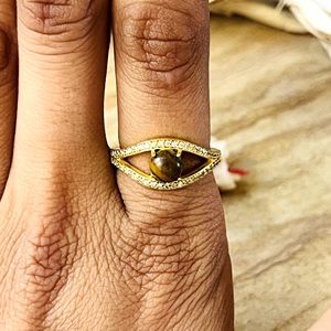 Unique Design Boho Eye Band Brass <b>Rings</b> For Women 18k Gold Plated Vintage Tiger Eye <b>Statement</b> Jewelry for Wholesale/OEM/ODM - Product Image 4