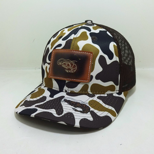 High Quality 6 Panel <b>Duck</b> Camo Trucker <b>Hat</b> with Leather Patch Adjustable Embroidered Mesh <b>Hat</b> Camouflage Printing Cap Wholesale - Product Image 1