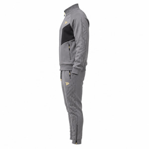Men's Gray Polyester Tracksuit Drawstring Sporty <b>Jogger</b> <b>Set</b> Side Pockets Logo Design Winter Eco-Friendly Breathable Heavyweight - Product Image 5