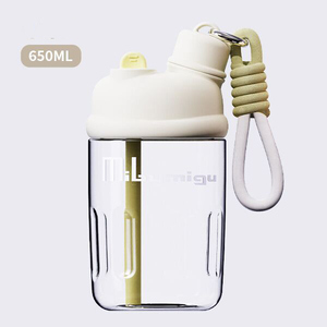 Bouteille d'eau portable 650 ml à double bec verseur avec paille, idéale pour les étudiants, personnalisable avec logo, en plastique, comme cadeau - Product Image 5