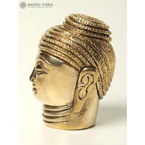 Estatua de cabeza de Buda de latón de tamaño pequeño hecho a mano de 2 pulgadas para decoración del hogar y Decoración de mesa hecha en la India - Product Image 4
