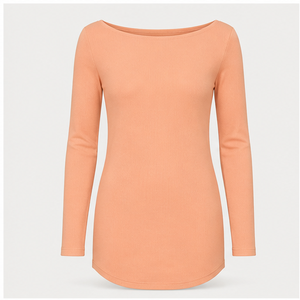 Camiseta Túnica Ajustada de Manga Larga con Cuello Barco Color Durazno para Mujer WTS-0139 - Product Image 1