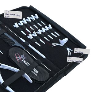 Kit complet d'outils pour extensions capillaires Microlink blanc avec pince à sertir les micro-perles, aiguilles à coudre, mini-ciseaux et séparateur de mèches - Product Image 4