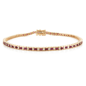 18K Solid Gold Square Ruby & Diamond Bezel <b>Set</b> <b>Bangle</b>-Natural Diamond Engagement Bracelet - Product Image 2